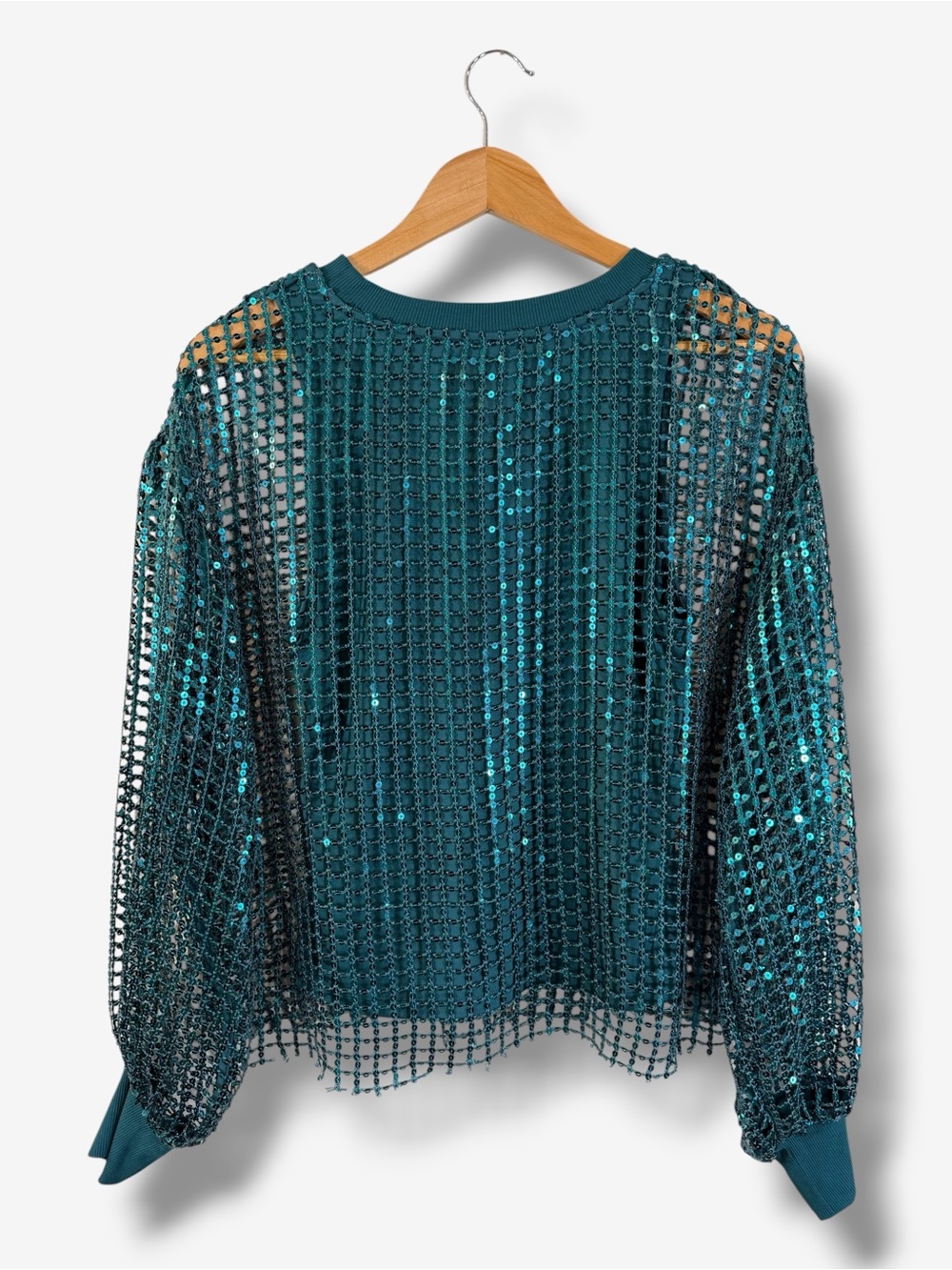 Anthropologie Pilcro Long Sleeve Sequin Top Turquoise Size S Balloon Sleeve Tank - Picture 9 of 10